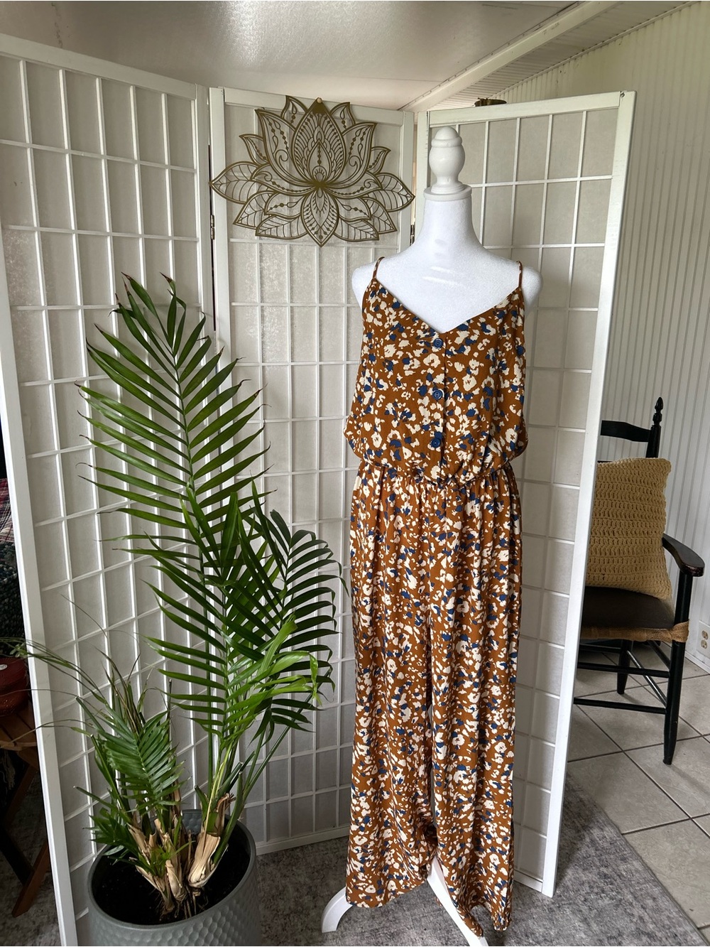 🤎 Boutique Boho Printed Wide-Leg Jumpsuit | Plus Size 🤎